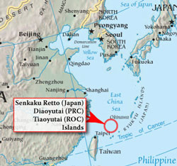 Location of the disputed islands which provoked Chinese protests directed at Japanese businesses, including Canon and Panasonic.