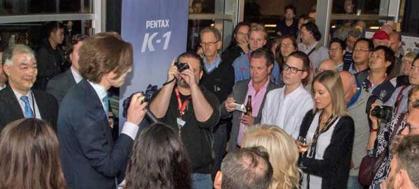 CR Kennedy director, Clem Kennedy introduces the Pentax K-1 at the launch event. At far left is Rico Imaging president, Mr Noburu Akahane