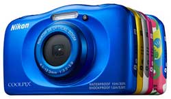 The Coolpix W100 wil be available in Blue, Yellow, White, Pink, and a new Marine-motif design.